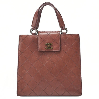 CHANEL Lambskin Matelasse Bicolore Handbag Brown Gold-Tone Hardware, Pre-Owned