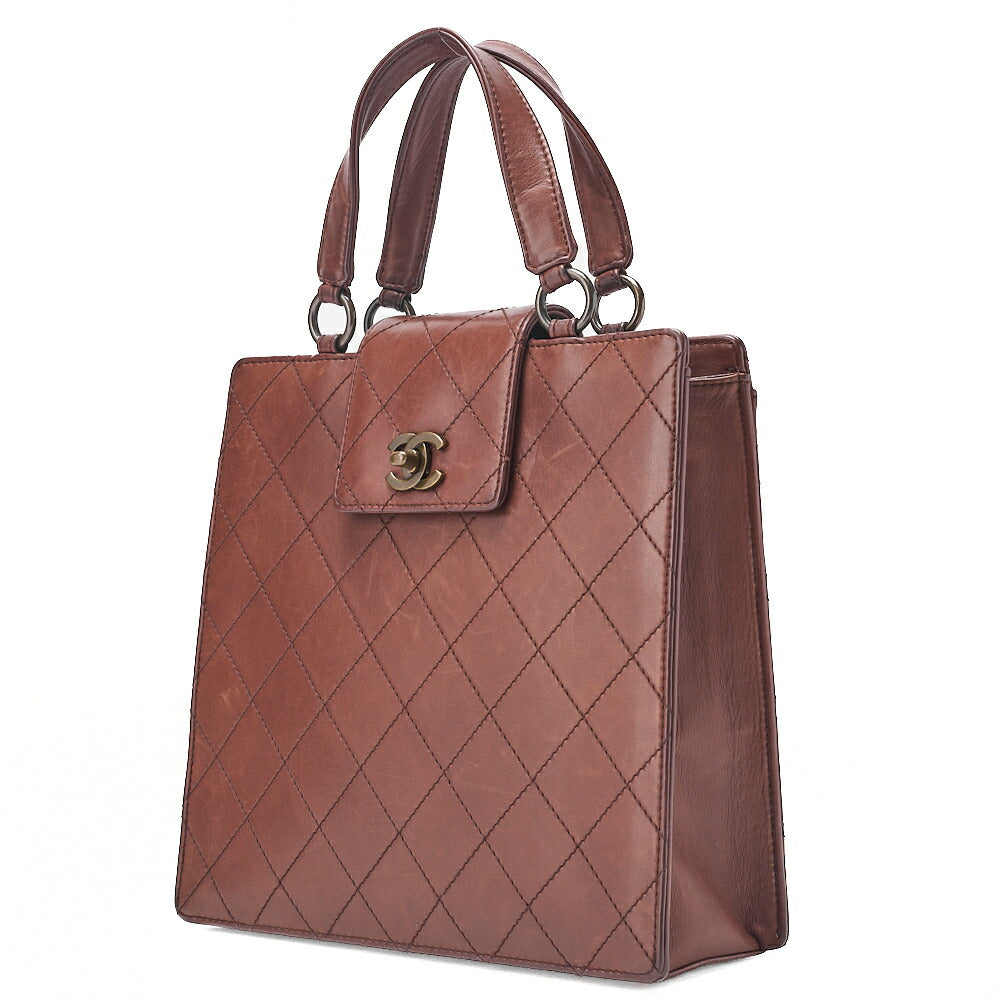CHANEL Lambskin Matelasse Bicolore Handbag Brown Gold-Tone Hardware, Pre-Owned