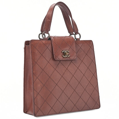CHANEL Lambskin Matelasse Bicolore Handbag Brown Gold-Tone Hardware, Pre-Owned