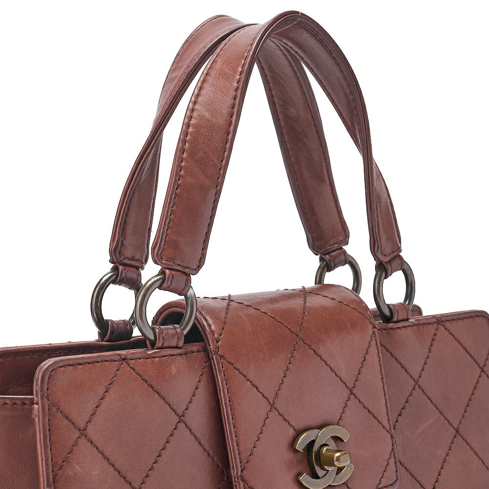 CHANEL Lambskin Matelasse Bicolore Handbag Brown Gold-Tone Hardware, Pre-Owned