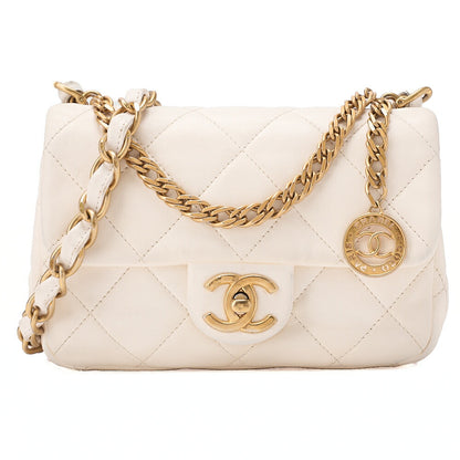 CHANEL Lambskin Minimat Telass? with Charm 2-Way Chain Shoulder White Gold-Tone Hardware, Pre-Owned