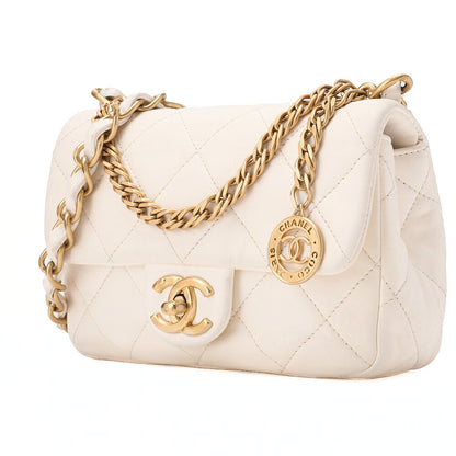CHANEL Lambskin Minimat Telass? with Charm 2-Way Chain Shoulder White Gold-Tone Hardware, Pre-Owned