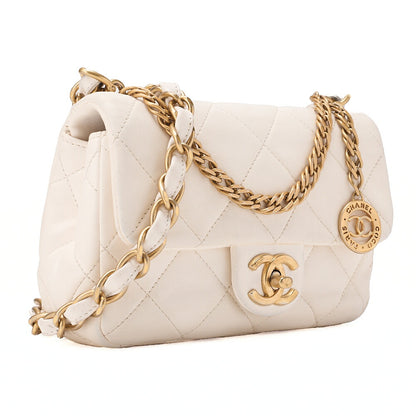 CHANEL Lambskin Minimat Telass? with Charm 2-Way Chain Shoulder White Gold-Tone Hardware, Pre-Owned