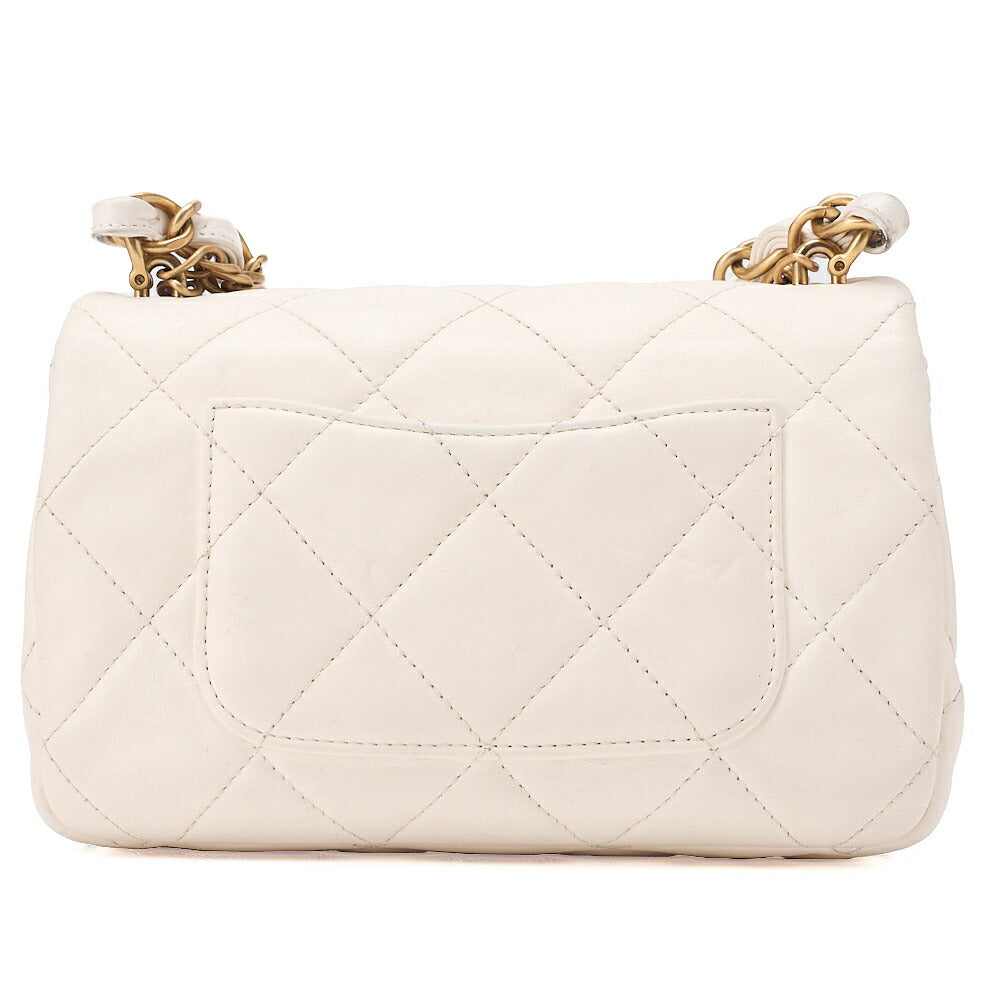 CHANEL Lambskin Minimat Telass? with Charm 2-Way Chain Shoulder White Gold-Tone Hardware, Pre-Owned