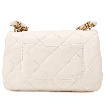 CHANEL Lambskin Minimat Telass? with Charm 2-Way Chain Shoulder White Gold-Tone Hardware, Pre-Owned