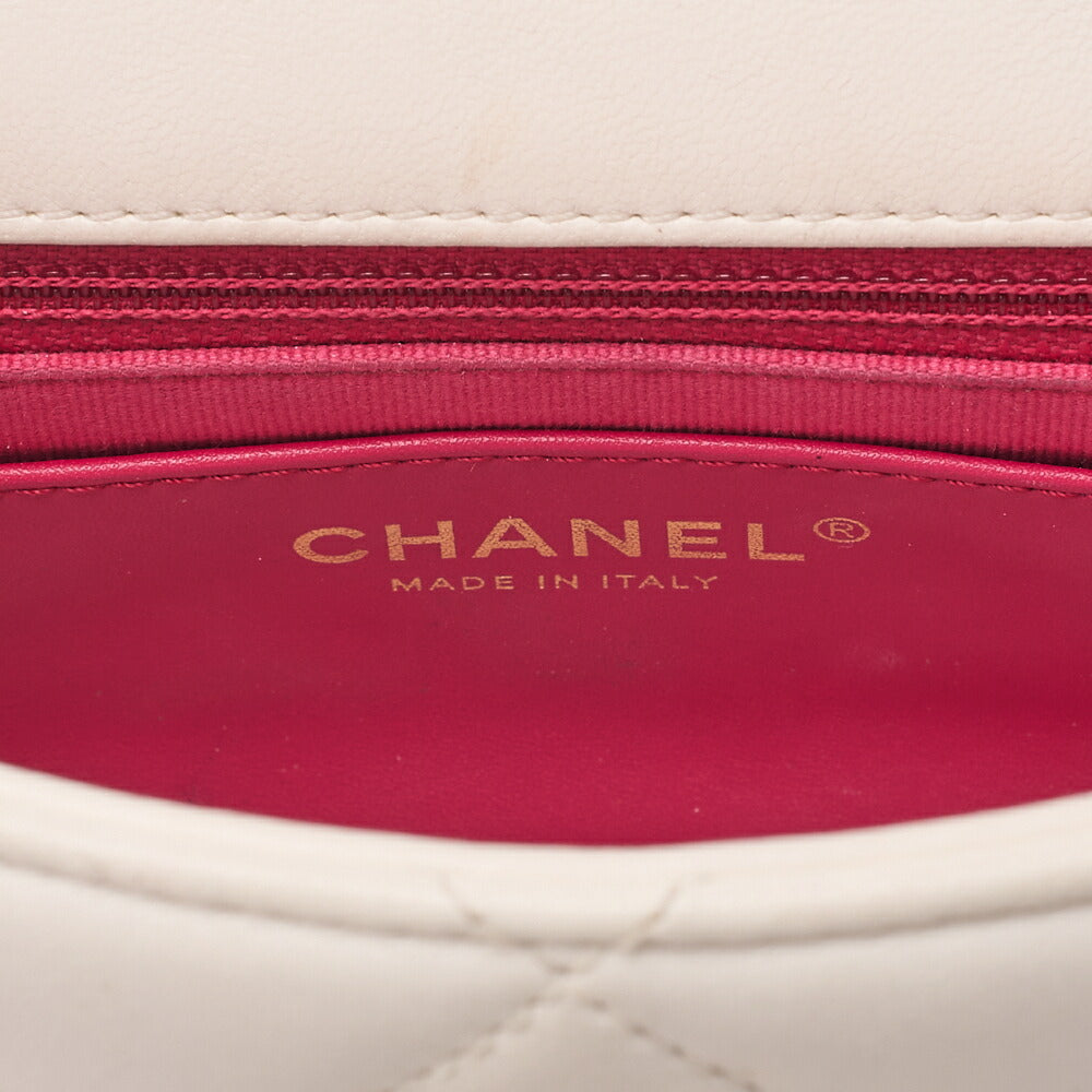 CHANEL Lambskin Minimat Telass? with Charm 2-Way Chain Shoulder White Gold-Tone Hardware, Pre-Owned