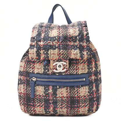 CHANEL Nylon x Lambskin Tweed Print Turn Lock Chain Backpack Bicolor Silver-Tone Hardware, Pre-Owned