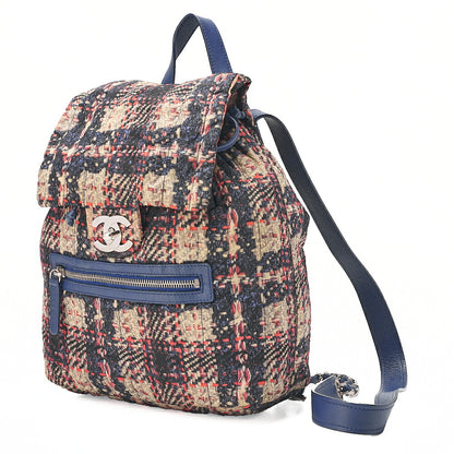 CHANEL Nylon x Lambskin Tweed Print Turn Lock Chain Backpack Bicolor Silver-Tone Hardware, Pre-Owned