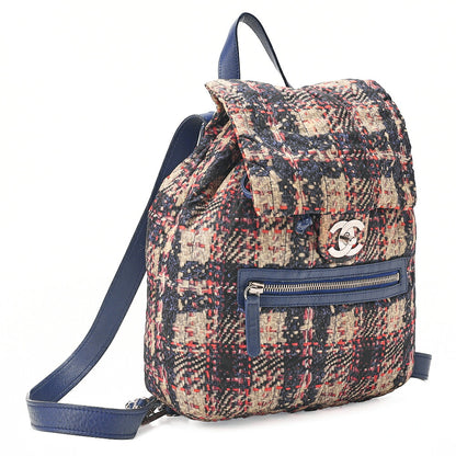 CHANEL Nylon x Lambskin Tweed Print Turn Lock Chain Backpack Bicolor Silver-Tone Hardware, Pre-Owned