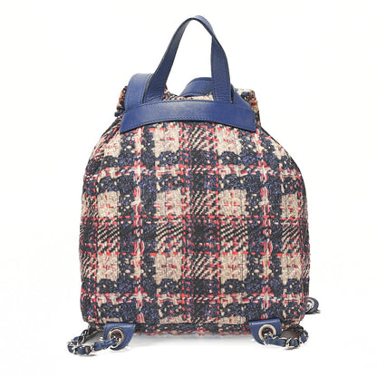 CHANEL Nylon x Lambskin Tweed Print Turn Lock Chain Backpack Bicolor Silver-Tone Hardware, Pre-Owned