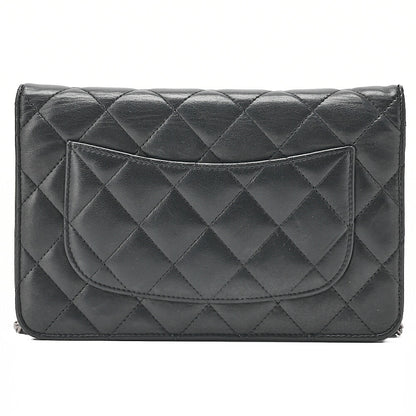 CHANEL Matelasse Chain Wallet Lambskin Black Silver-Tone Hardware, Pre-Owned
