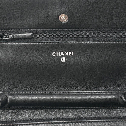 CHANEL Matelasse Chain Wallet Lambskin Black Silver-Tone Hardware, Pre-Owned