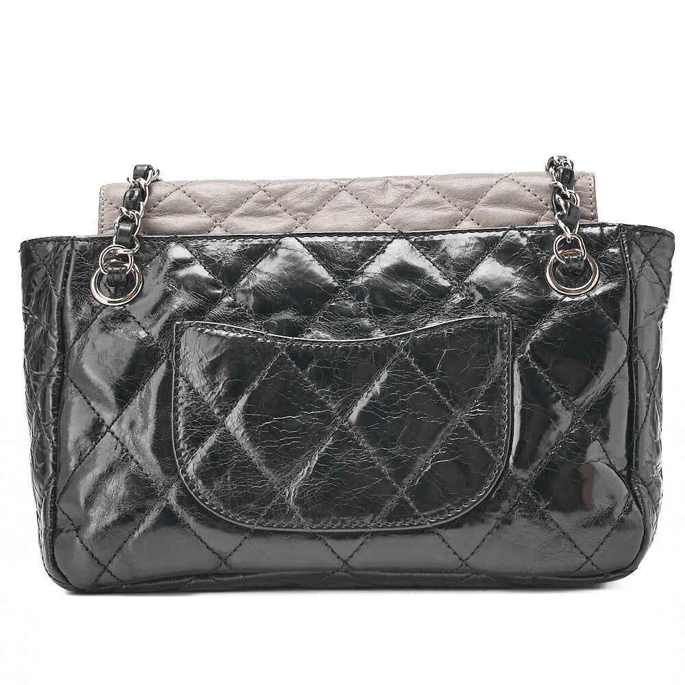CHANEL Vintage Calf x Sparkle Leather Matelasse Push Lock Chain Tote Bag Black x Gray Silver-Tone Hardware, Pre-Owned