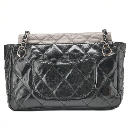 CHANEL Vintage Calf x Sparkle Leather Matelasse Push Lock Chain Tote Bag Black x Gray Silver-Tone Hardware, Pre-Owned