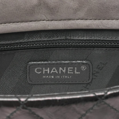 CHANEL Vintage Calf x Sparkle Leather Matelasse Push Lock Chain Tote Bag Black x Gray Silver-Tone Hardware, Pre-Owned