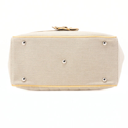 CHANEL Tote Bag Choco Bar Camellia No.5 Canvas Yellow x Beige Silver-Tone Hardware, Pre-Owned