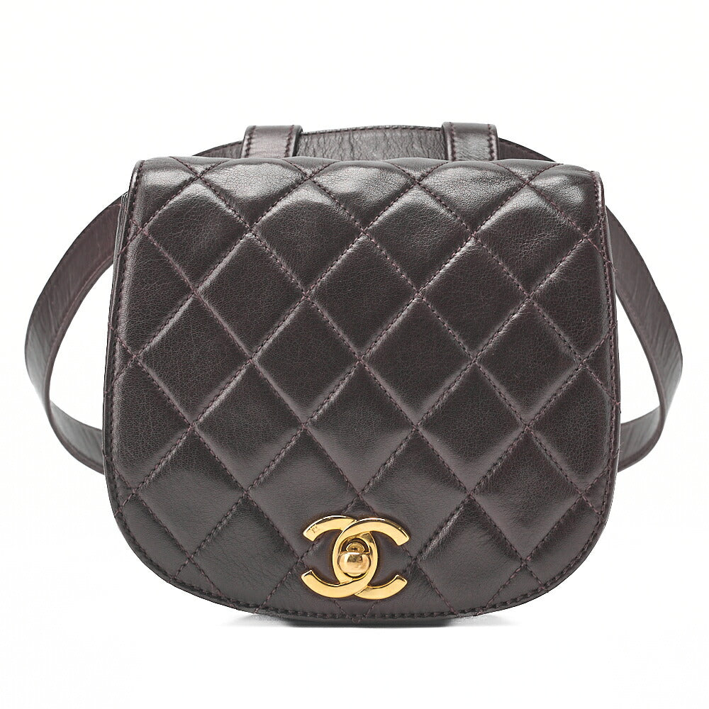 CHANEL Lambskin Matelasse Turnlock Waist Pouch Dark Brown Gold-Tone Hardware, Pre-Owned