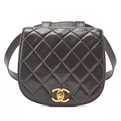 CHANEL Lambskin Matelasse Turnlock Waist Pouch Dark Brown Gold-Tone Hardware, Pre-Owned