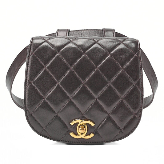 CHANEL Lambskin Matelasse Turnlock Waist Pouch Dark Brown Gold-Tone Hardware, Pre-Owned