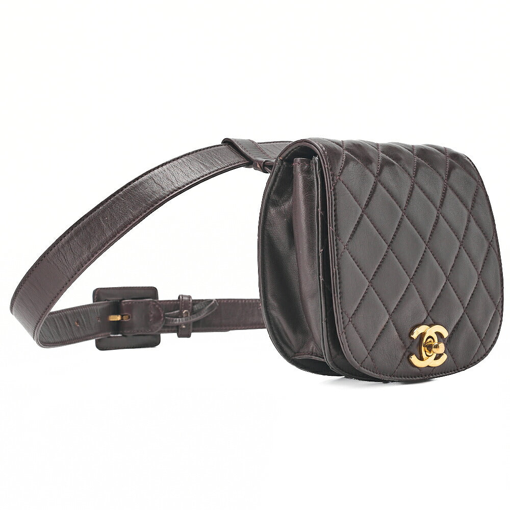 CHANEL Lambskin Matelasse Turnlock Waist Pouch Dark Brown Gold-Tone Hardware, Pre-Owned