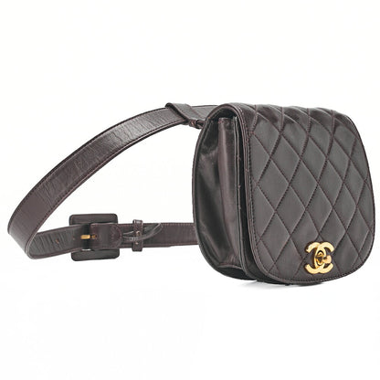 CHANEL Lambskin Matelasse Turnlock Waist Pouch Dark Brown Gold-Tone Hardware, Pre-Owned