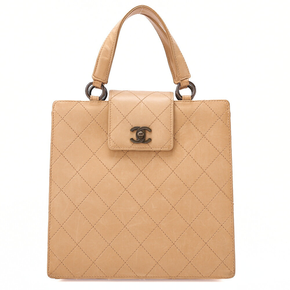 CHANEL Lambskin Matelasse Bicolole Handbag Beige Gold-Tone Hardware, Pre-Owned