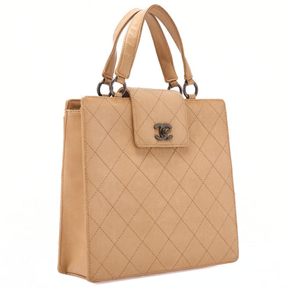 CHANEL Lambskin Matelasse Bicolole Handbag Beige Gold-Tone Hardware, Pre-Owned