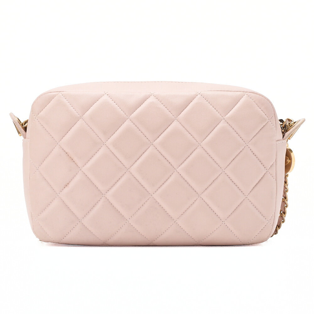 CHANEL Lambskin Matelasse Plate Charm Chain Shoulder Pink Gold-Tone Hardware, Pre-Owned