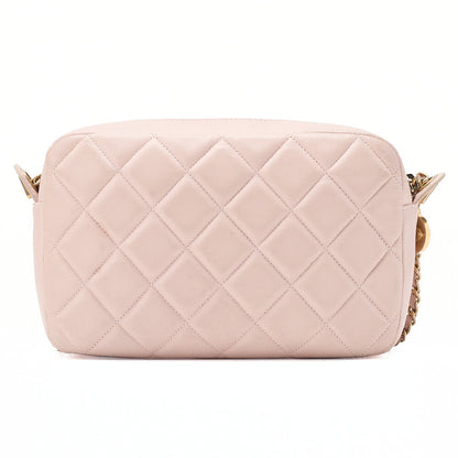 CHANEL Lambskin Matelasse Plate Charm Chain Shoulder Pink Gold-Tone Hardware, Pre-Owned