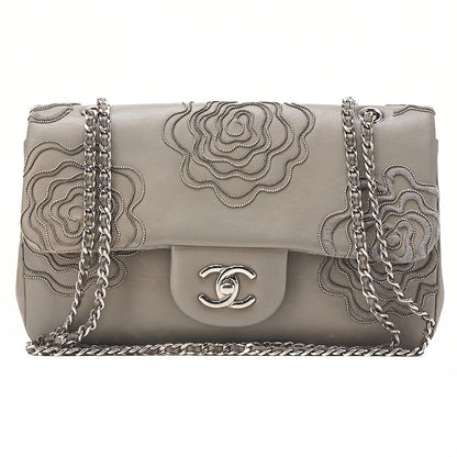 CHANEL Calfskin Follies Beads Embroidery Chain Shoulder Bag Gray Silver-Tone Hardware, Pre-Owned