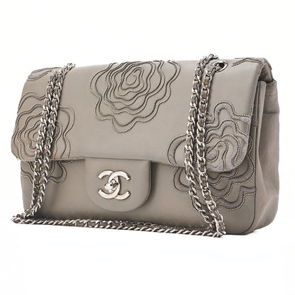 CHANEL Calfskin Follies Beads Embroidery Chain Shoulder Bag Gray Silver-Tone Hardware, Pre-Owned