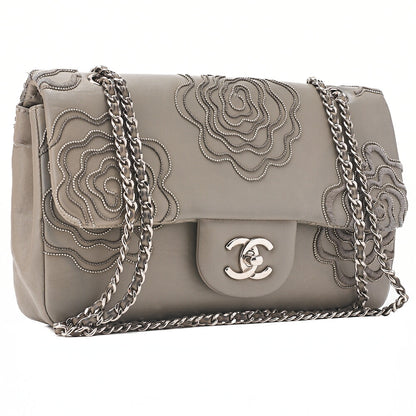 CHANEL Calfskin Follies Beads Embroidery Chain Shoulder Bag Gray Silver-Tone Hardware, Pre-Owned