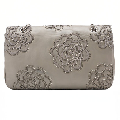 CHANEL Calfskin Follies Beads Embroidery Chain Shoulder Bag Gray Silver-Tone Hardware, Pre-Owned