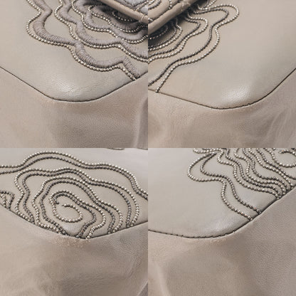 CHANEL Calfskin Follies Beads Embroidery Chain Shoulder Bag Gray Silver-Tone Hardware, Pre-Owned