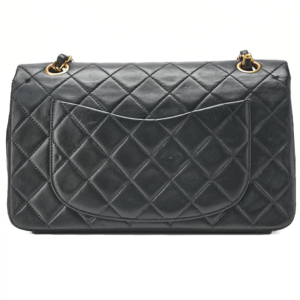 CHANEL Matelasse 23cm Double Flap Chain Shoulder Bag Lambskin Black Gold-Tone Hardware, Pre-Owned