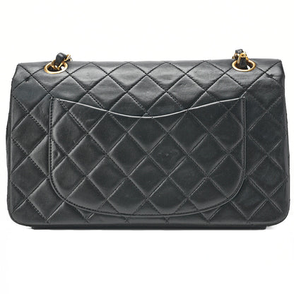 CHANEL Matelasse 23cm Double Flap Chain Shoulder Bag Lambskin Black Gold-Tone Hardware, Pre-Owned