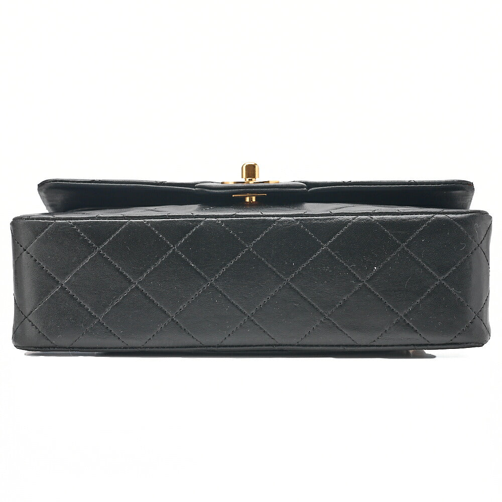 CHANEL Matelasse 23cm Double Flap Chain Shoulder Bag Lambskin Black Gold-Tone Hardware, Pre-Owned