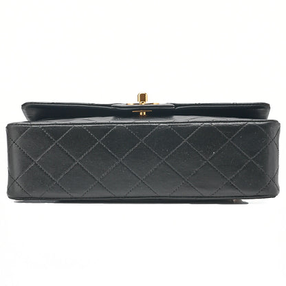 CHANEL Matelasse 23cm Double Flap Chain Shoulder Bag Lambskin Black Gold-Tone Hardware, Pre-Owned