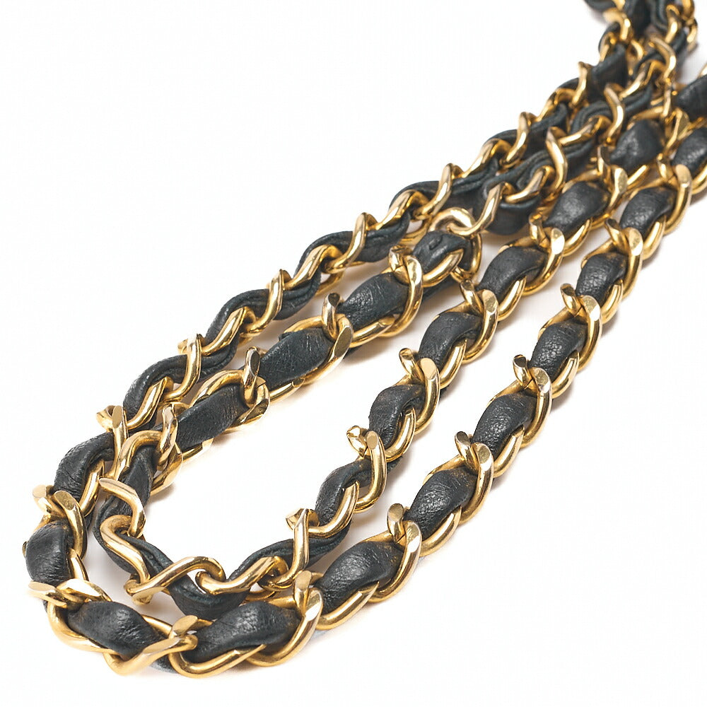CHANEL Matelasse 23cm Double Flap Chain Shoulder Bag Lambskin Black Gold-Tone Hardware, Pre-Owned