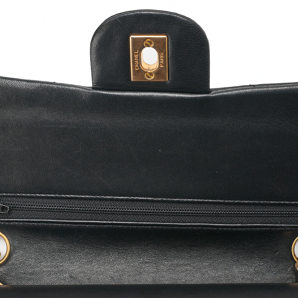 CHANEL Matelasse 23cm Double Flap Chain Shoulder Bag Lambskin Black Gold-Tone Hardware, Pre-Owned