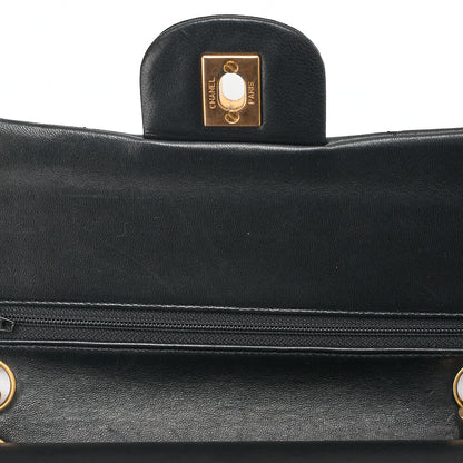 CHANEL Matelasse 23cm Double Flap Chain Shoulder Bag Lambskin Black Gold-Tone Hardware, Pre-Owned