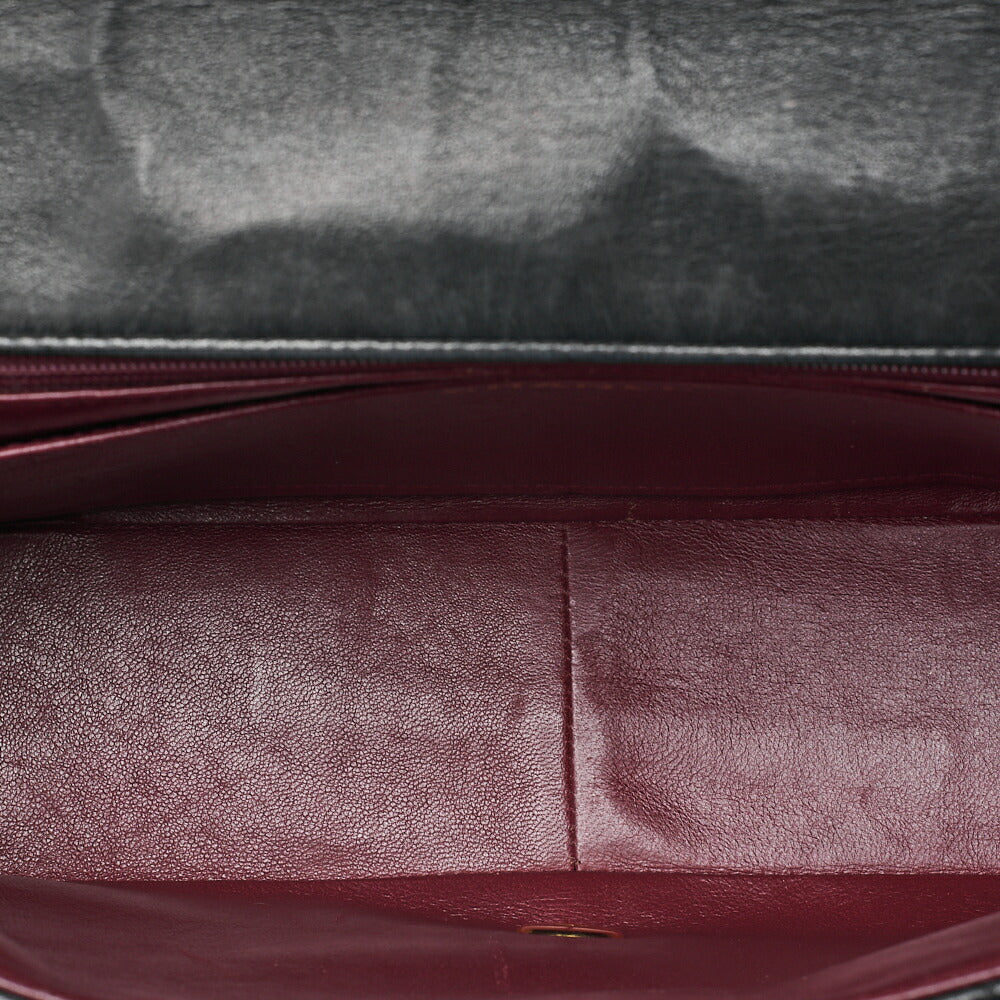 CHANEL Lambskin V-Stitch V-Flap Turn Lock Shoulder Bag Black Gold-Tone Hardware, Pre-Owned