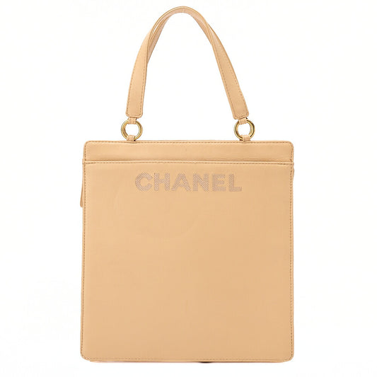 シャネル ラムスキン ロゴ ハンドバッグ ベージュ ゴールド金具、中古品
