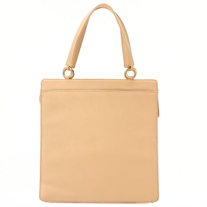 CHANEL Lambskin Logo Handbag Beige Gold-Tone Hardware, Pre-Owned