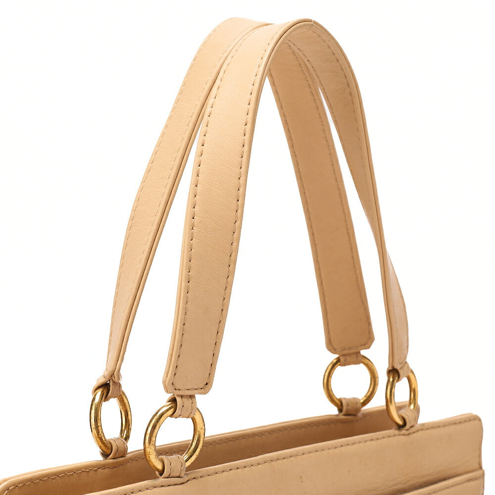CHANEL Lambskin Logo Handbag Beige Gold-Tone Hardware, Pre-Owned