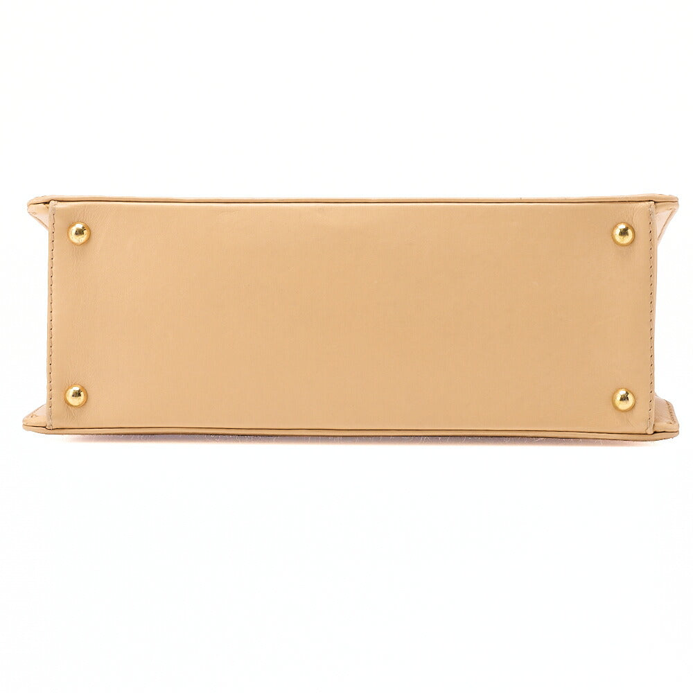 CHANEL Lambskin Logo Handbag Beige Gold-Tone Hardware, Pre-Owned