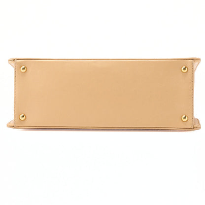 CHANEL Lambskin Logo Handbag Beige Gold-Tone Hardware, Pre-Owned