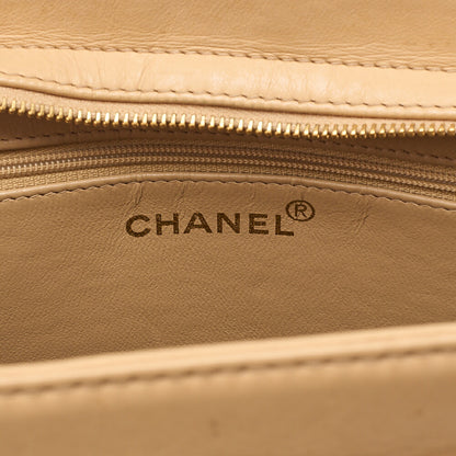 CHANEL Lambskin Logo Handbag Beige Gold-Tone Hardware, Pre-Owned