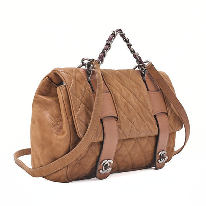 CHANEL Sparkle Leather Double Turn Lock 2-Way Chain Shoulder Brown Silver-Tone Hardware, Pre-Owned