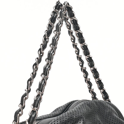 CHANEL Lambskin Punching Coco Mark Coco Charm Chain Handbag Black Silver-Tone Hardware, Pre-Owned